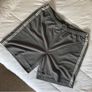 Gray Athletic Shorts with White Stripes